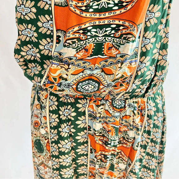 NWT Fashion Green Orange Paisley Bohemian Hippie Casual Dress Women Size Medium - Picture 4 of 14